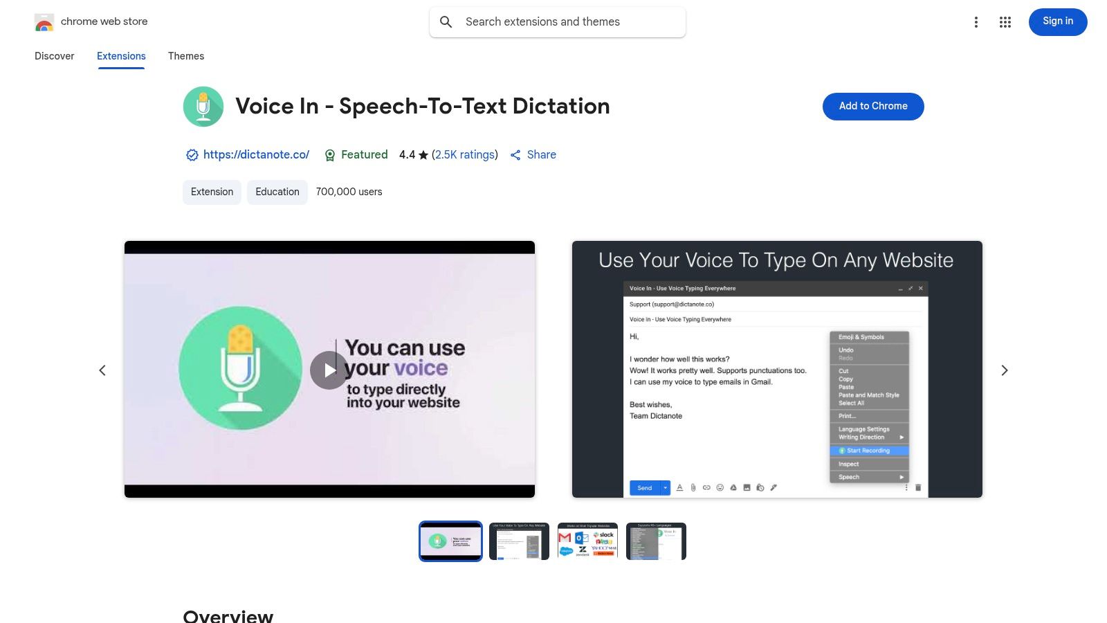 Voice In – Speech-to-Text Dictation (Chrome extension; free basic)