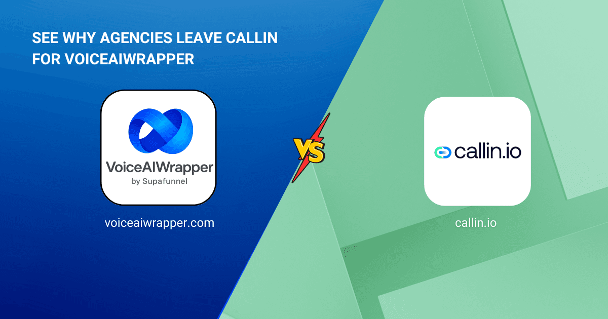 VoiceAIWrapper and Callin.io logos in a versus comparison cover positioning VoiceAIWrapper as the Callin alternative for agencies | VoiceAIWrapper.
