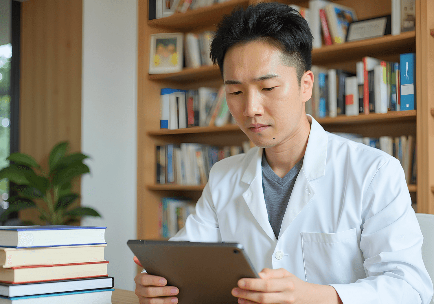 最新の医学情報を勉強をする金仁星先生