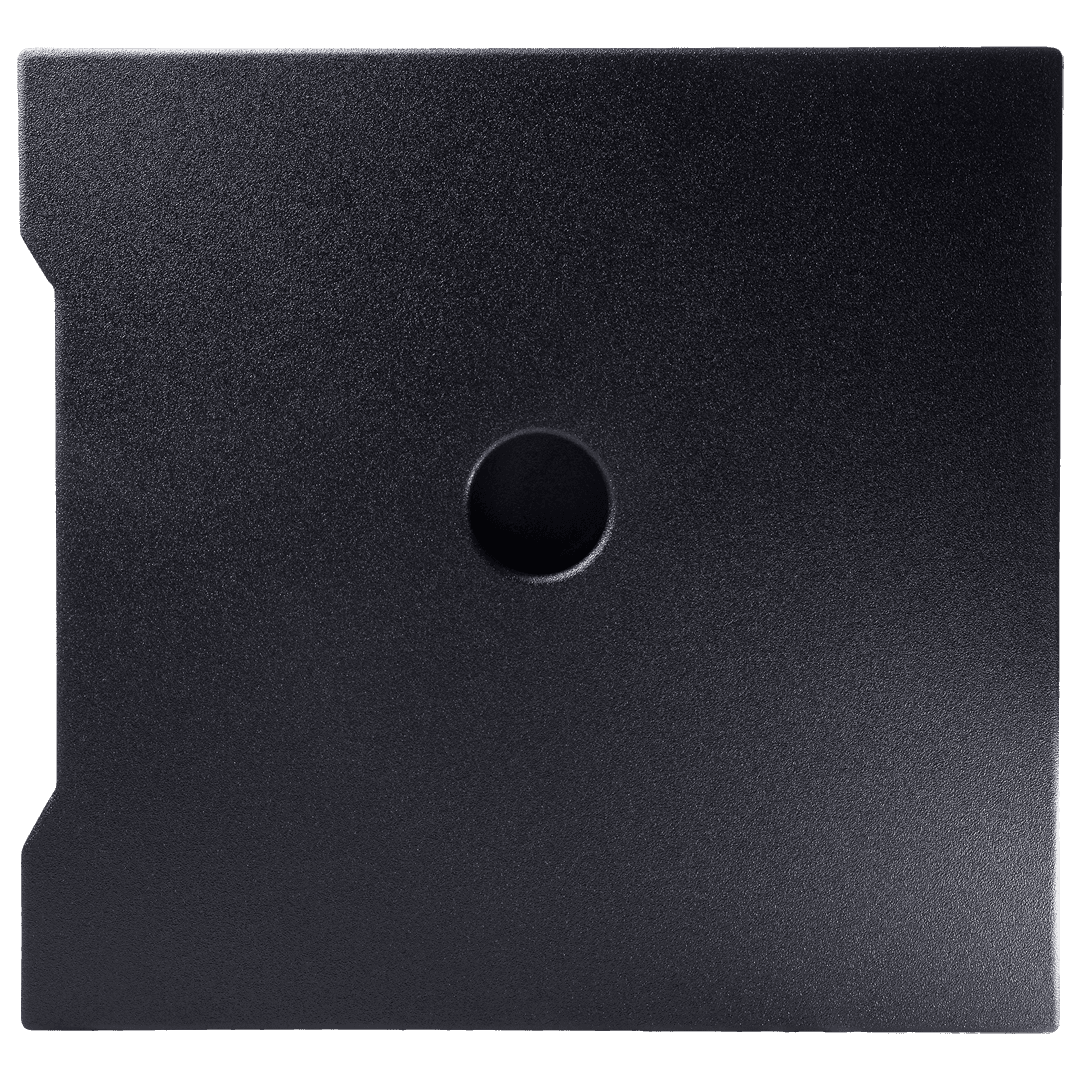 Black textured surface with a circular cutout in the center.