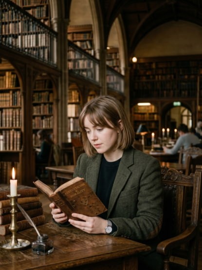 Dark academia library visual via the APOB aesthetic generator.