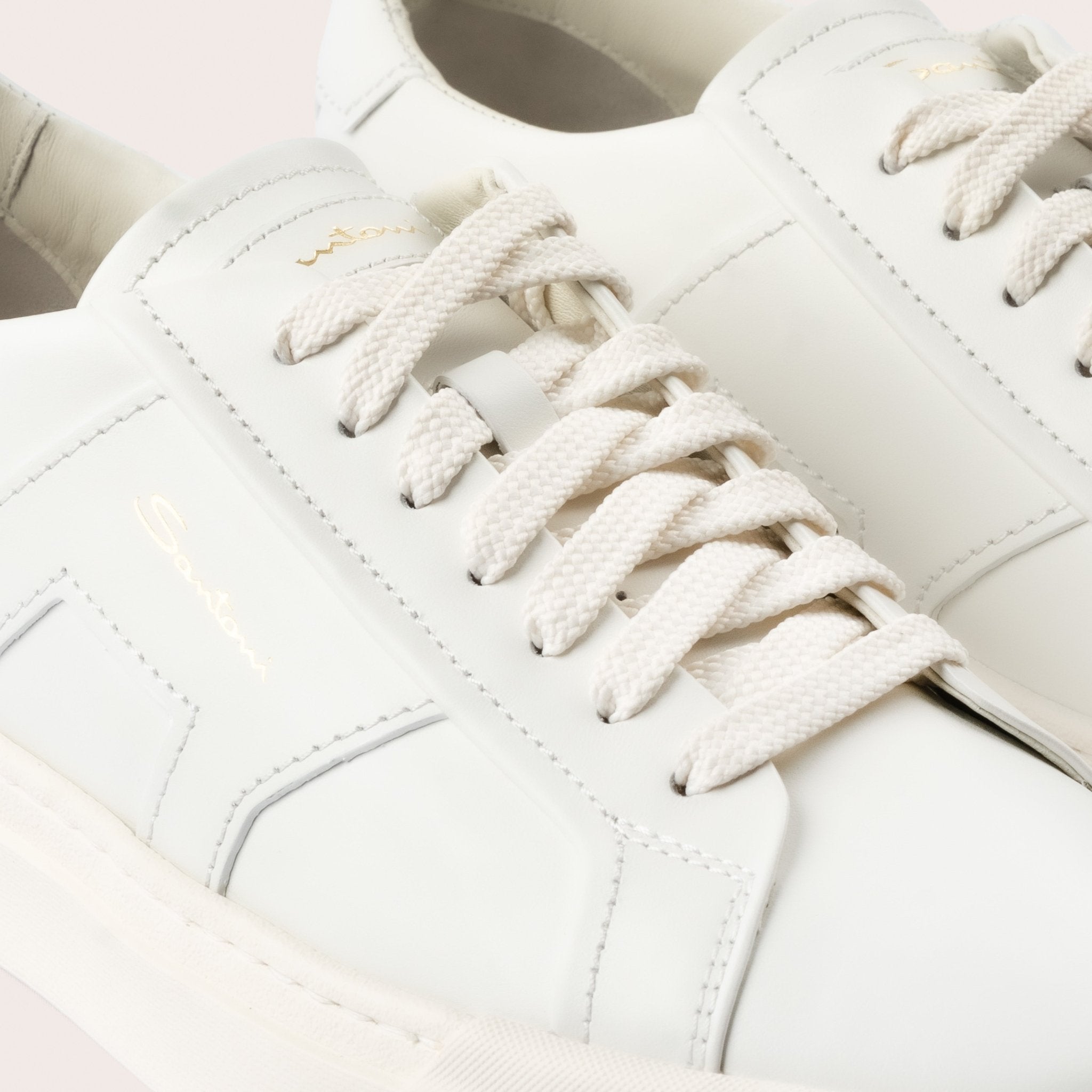 Men’s white leather double buckle sneaker - Mandelli UK