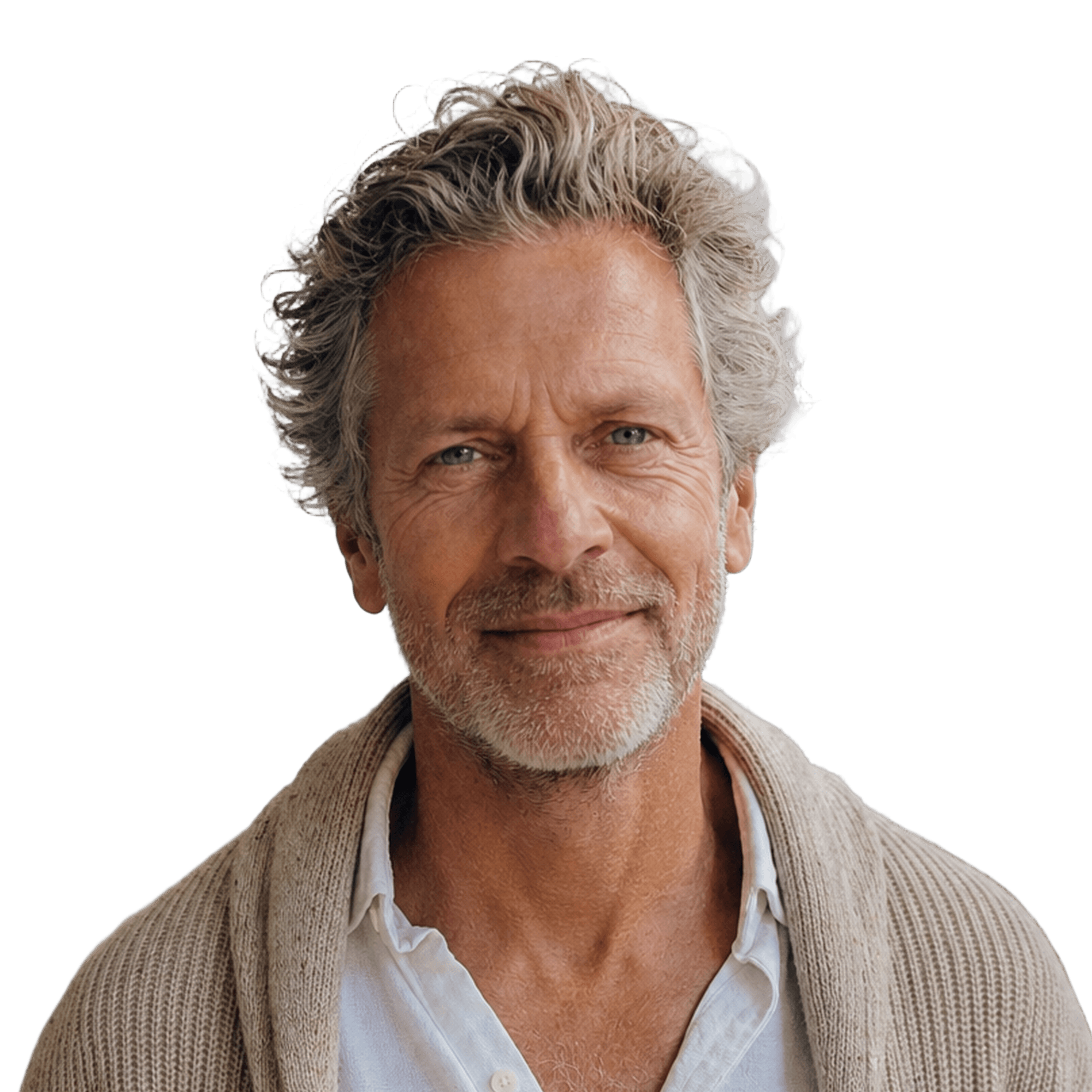 The same man with the background removed, ready for a new background