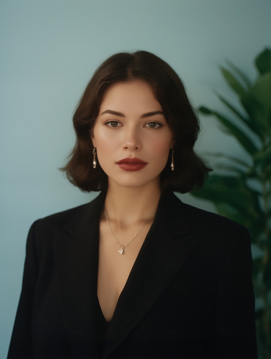 White woman in black suit smiling