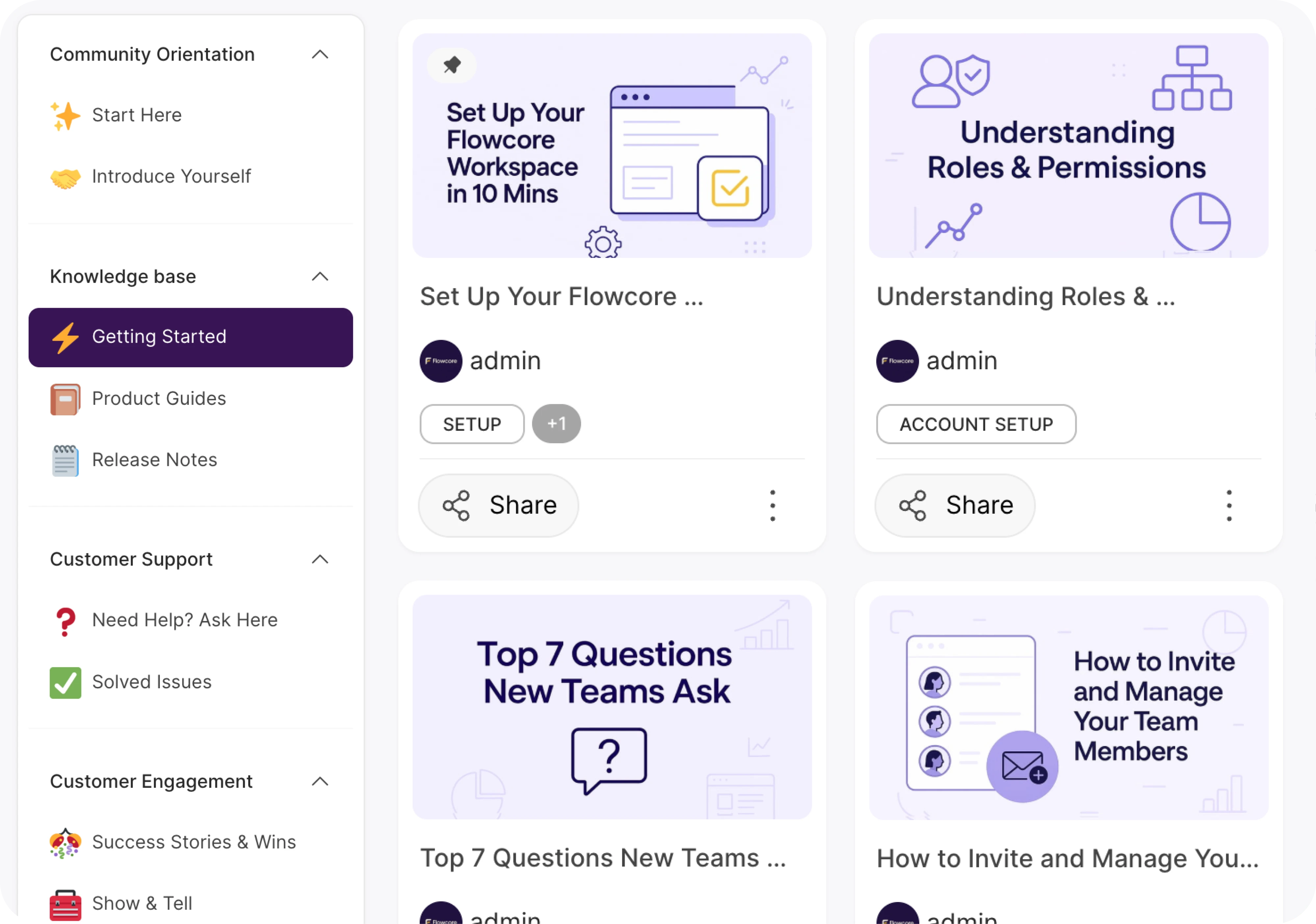 Customer community with guides, knowledge base, and resources to educate users, support adoption, and drive ongoing product engagement.