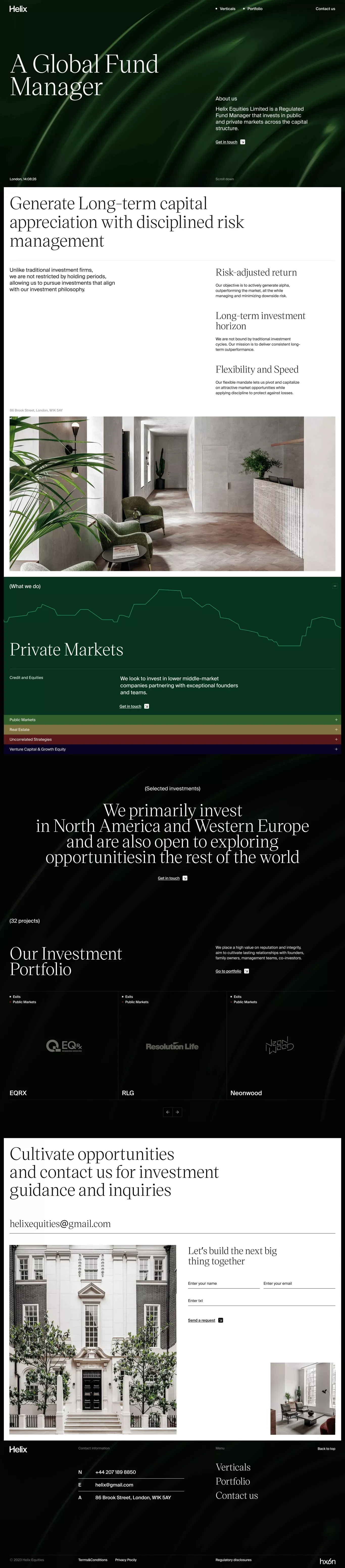 Helix - Long-Term Investment Fund Manage landing page screenshot showcasing Finance and Real Estate design