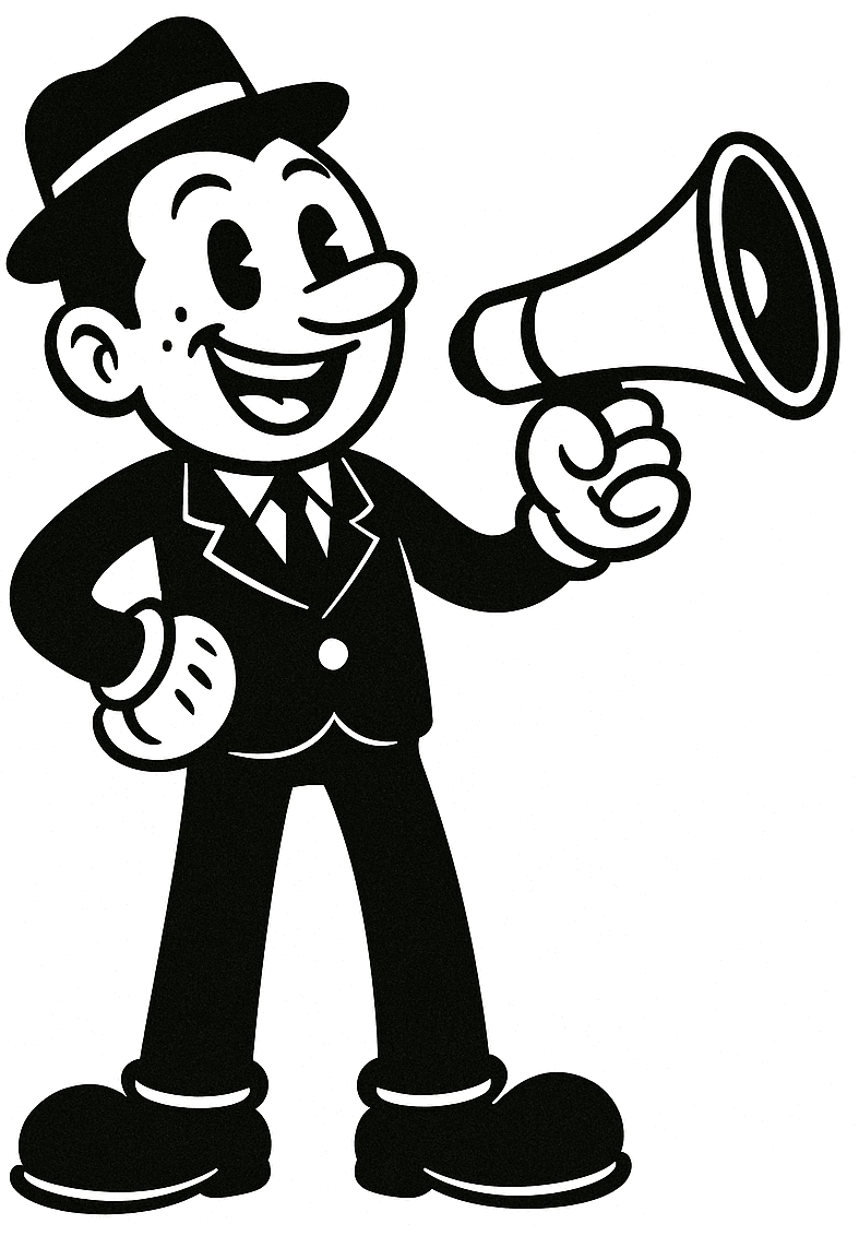 Salesman with microphone