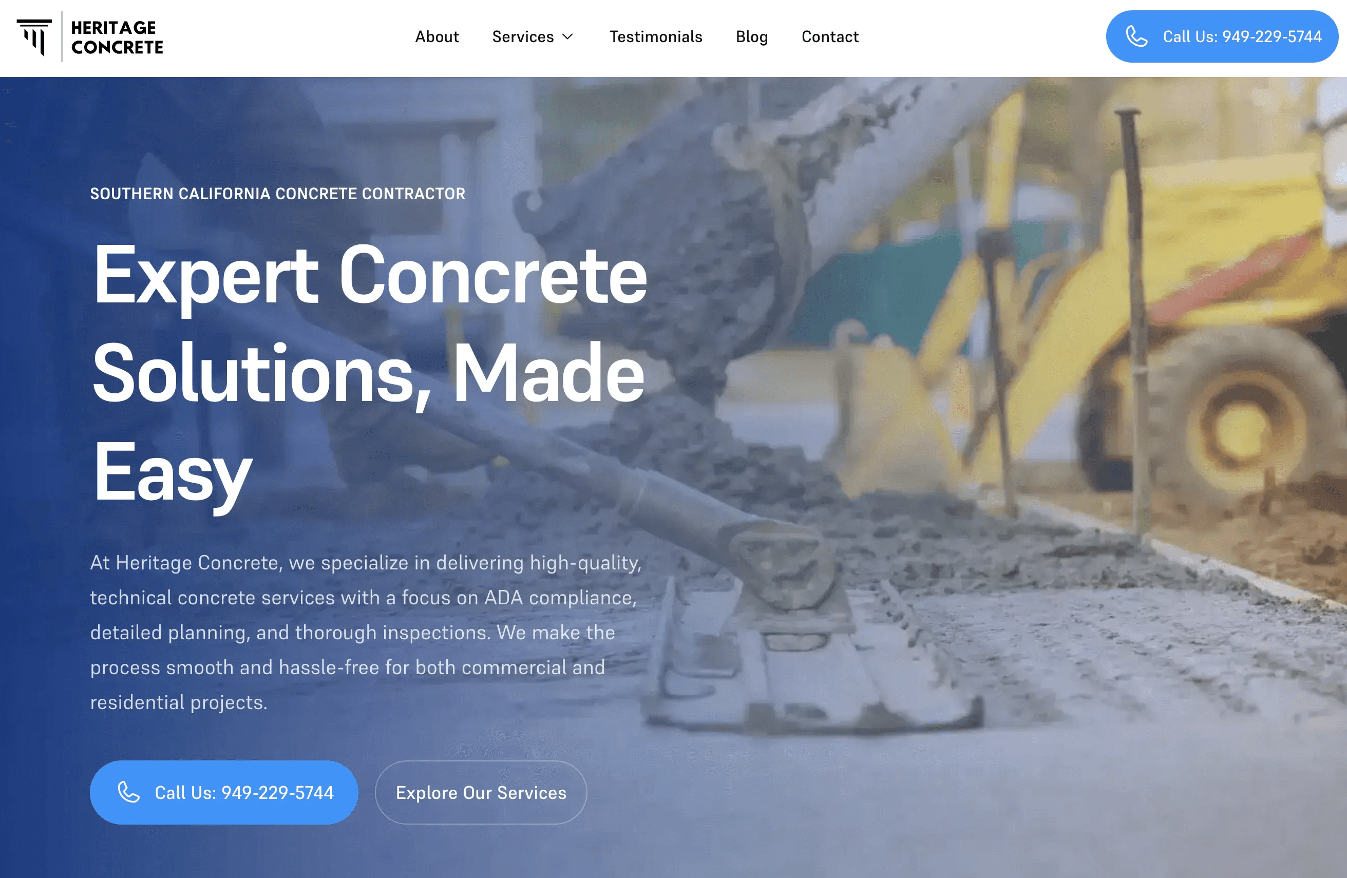 Heritage Concrete Construction web design