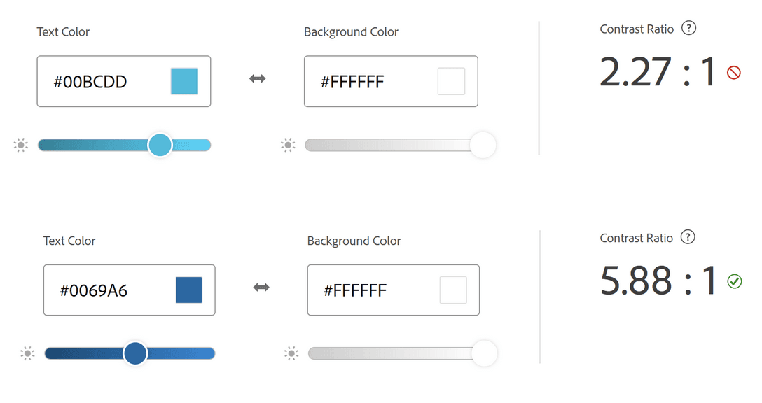Color contrast test with the original color, Robin's Egg Blue on the background vs the new color I suggest