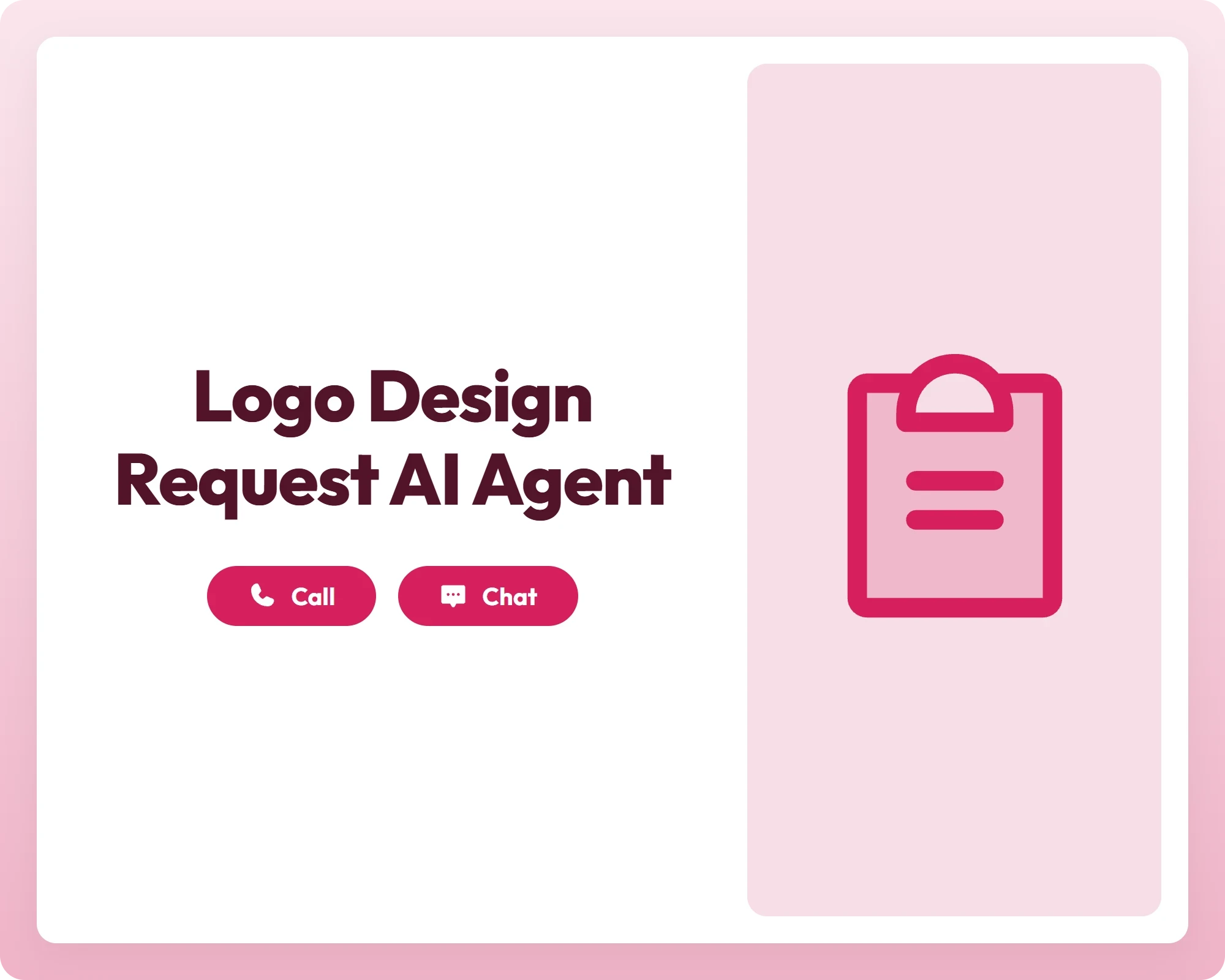 ai marketing agent supporting call and chat with a robot icon panel for logo design requests