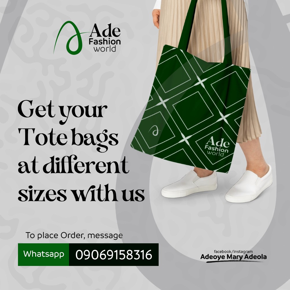 Culturally inspired tote bag packaging and brand design for Ade Fashion World Modern African fashion branding with earthy tones and handcrafted symbols