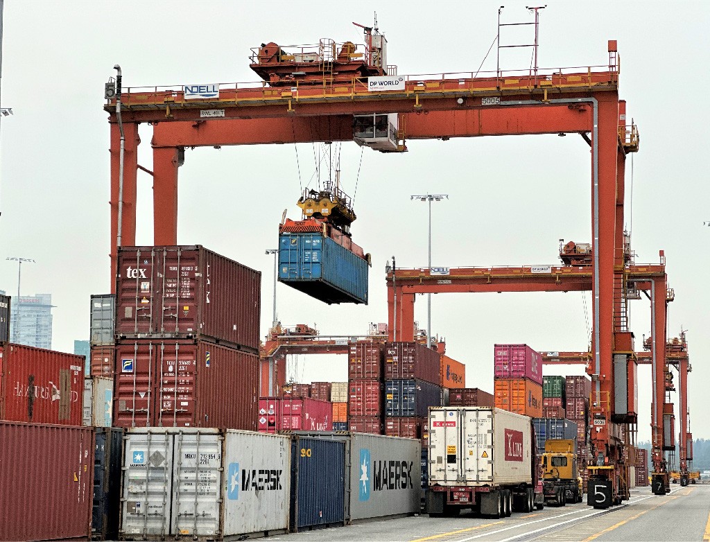 Electric-powered port cranes loading cargo, showcasing modernized and sustainable port infrastructure.