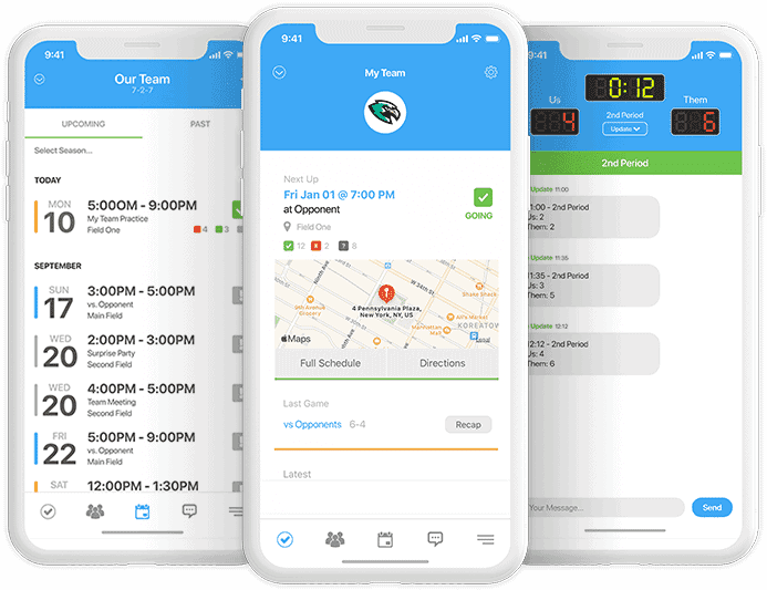 Screenshots of the TeamLinkt Sports Team App