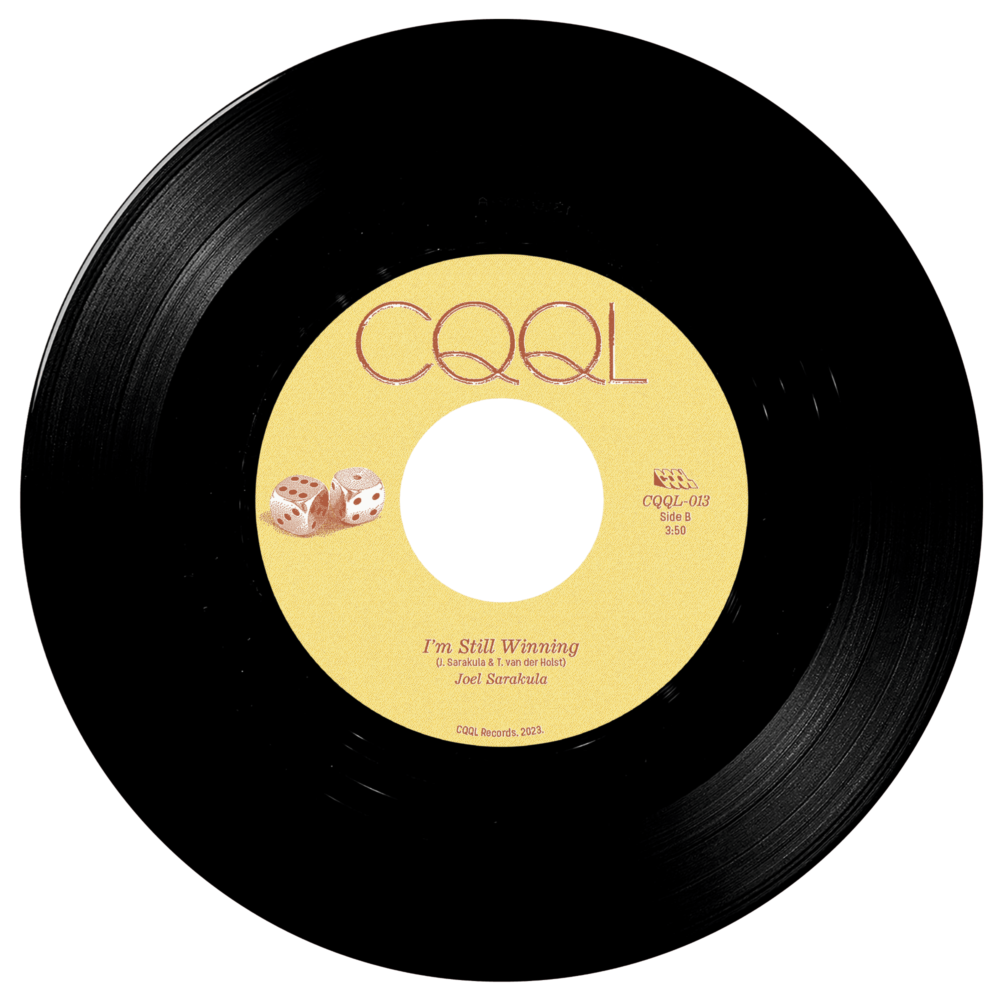 Vinyl record with yellow label featuring 'CQQL' branding and text.