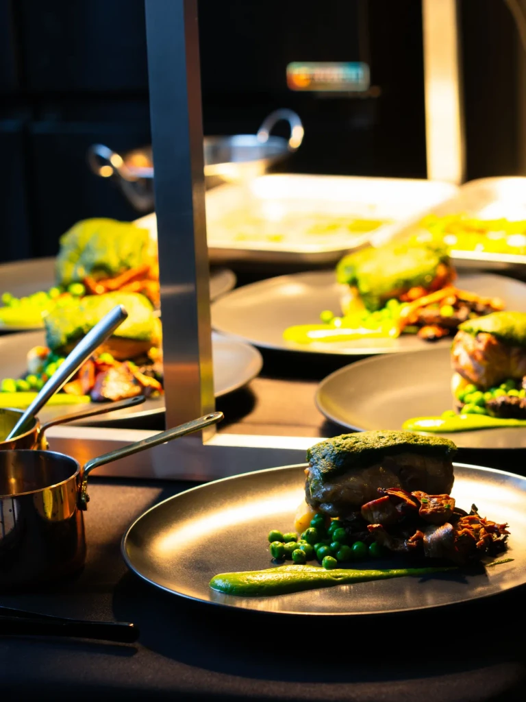 Herdwick lamb with peas and wild mushrooms under the heat lamp