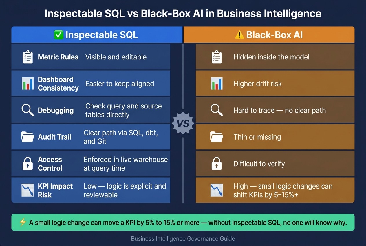 Inspectable SQL vs Black-Box AI in Business Intelligence