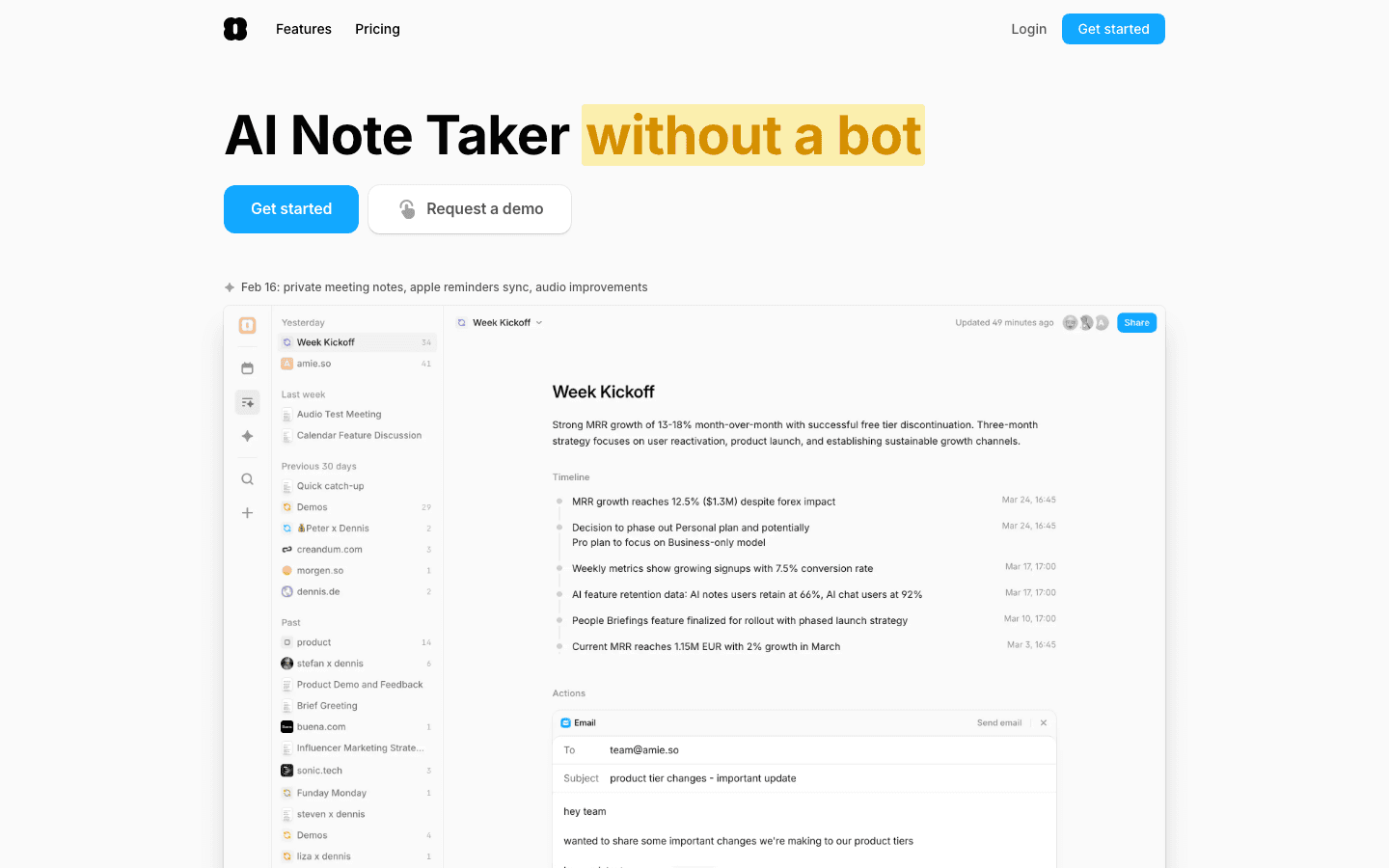 Amie calendar and AI notes