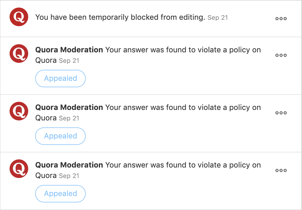 Quora moderation notification