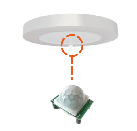Infrared sensor add-on module for LED ceiling downlight, accessory installation illustration