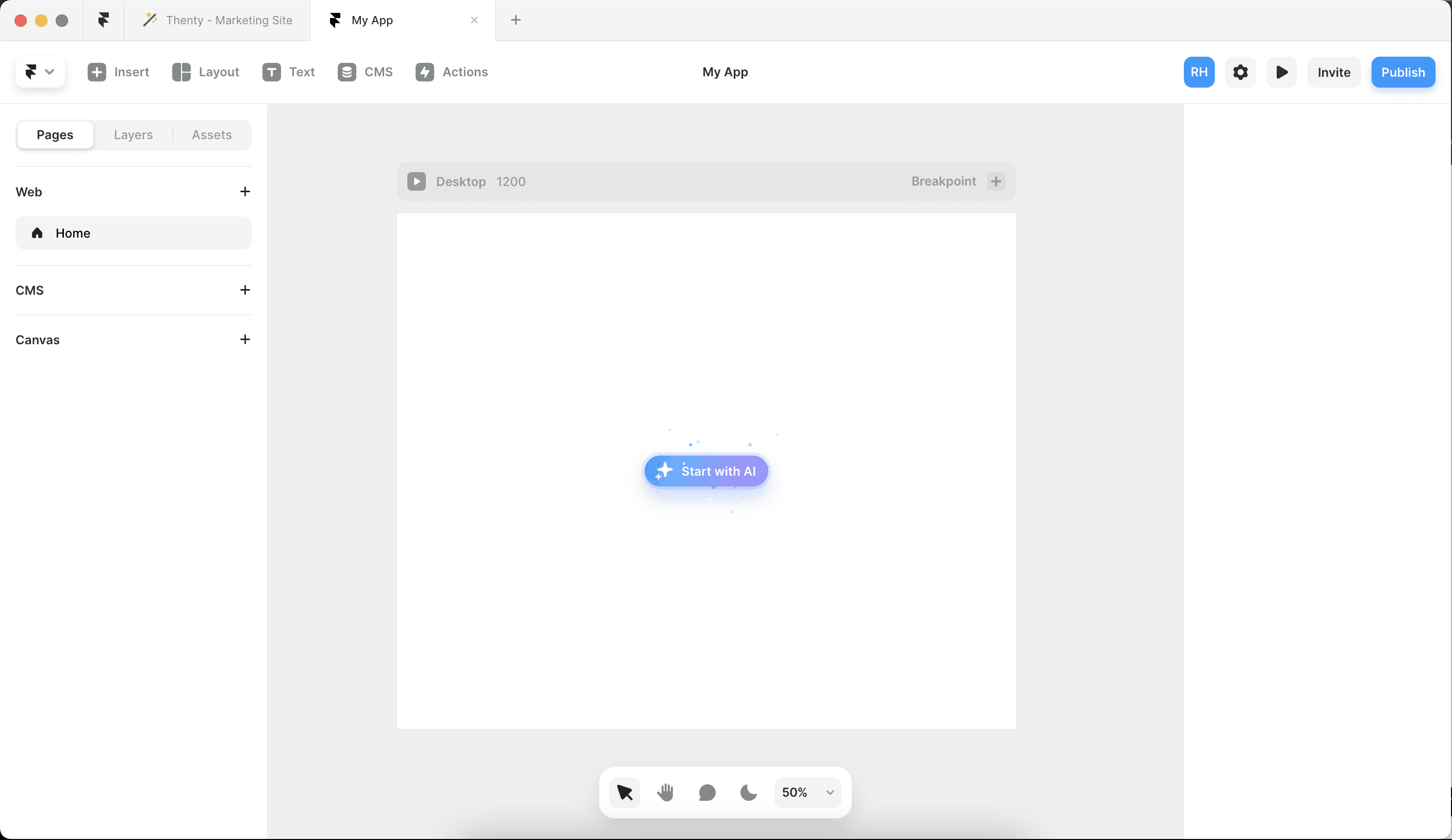 Framer interface displaying a page ready for a form