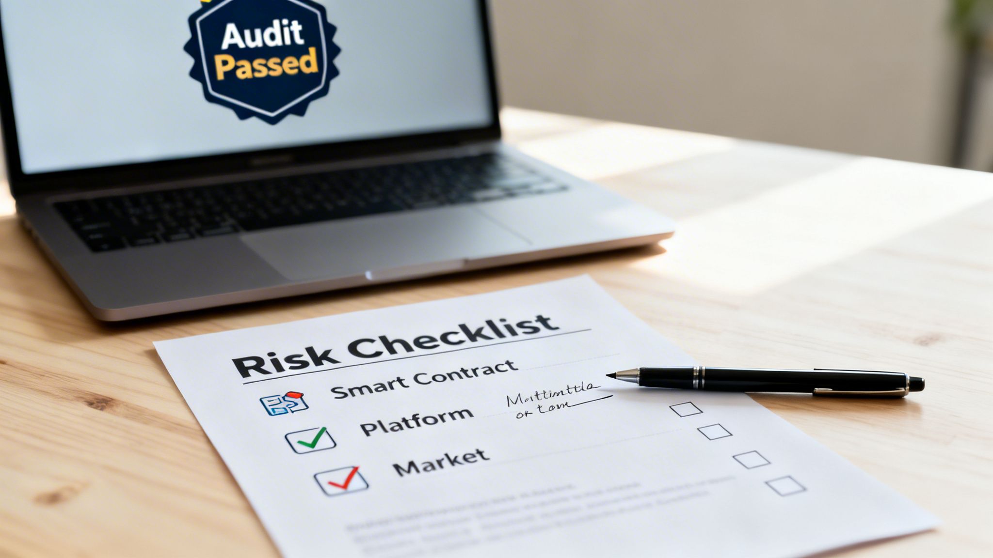 A laptop screen displays 