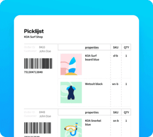 Order packing picklijst