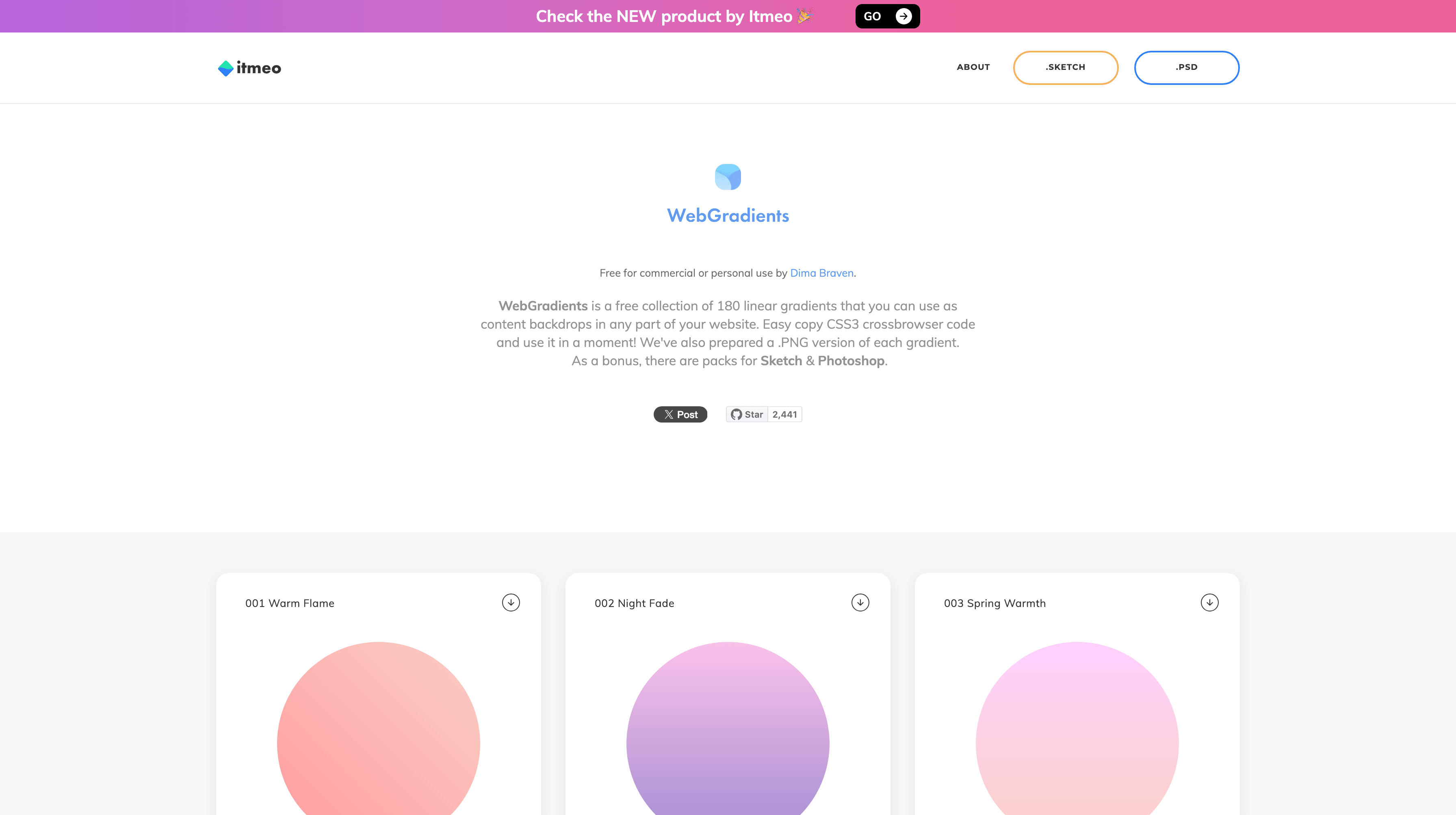 Capture d'écran du site Webgradients