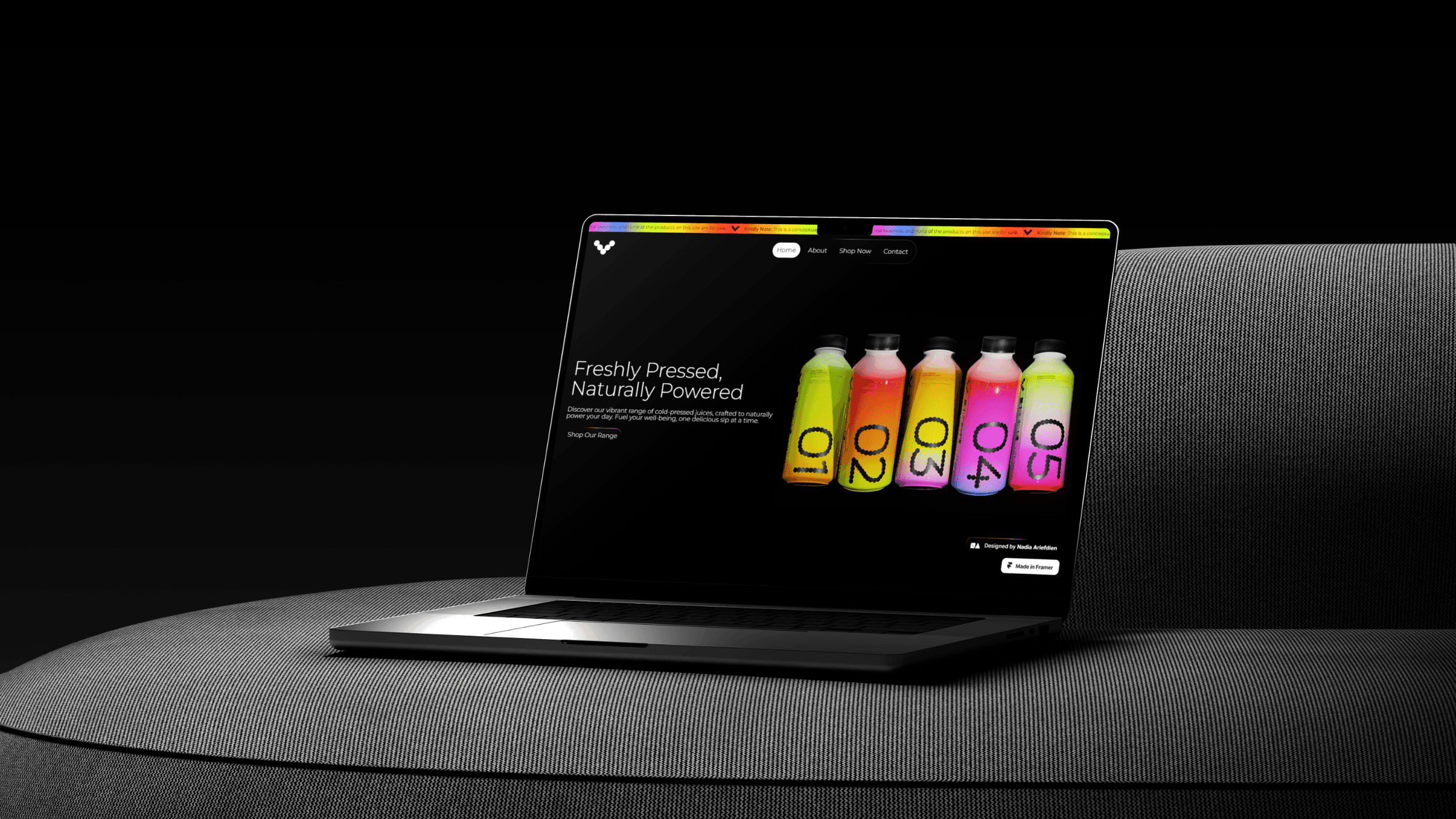 A mockup showing the home page of the Vitame website design on a laptop screen.