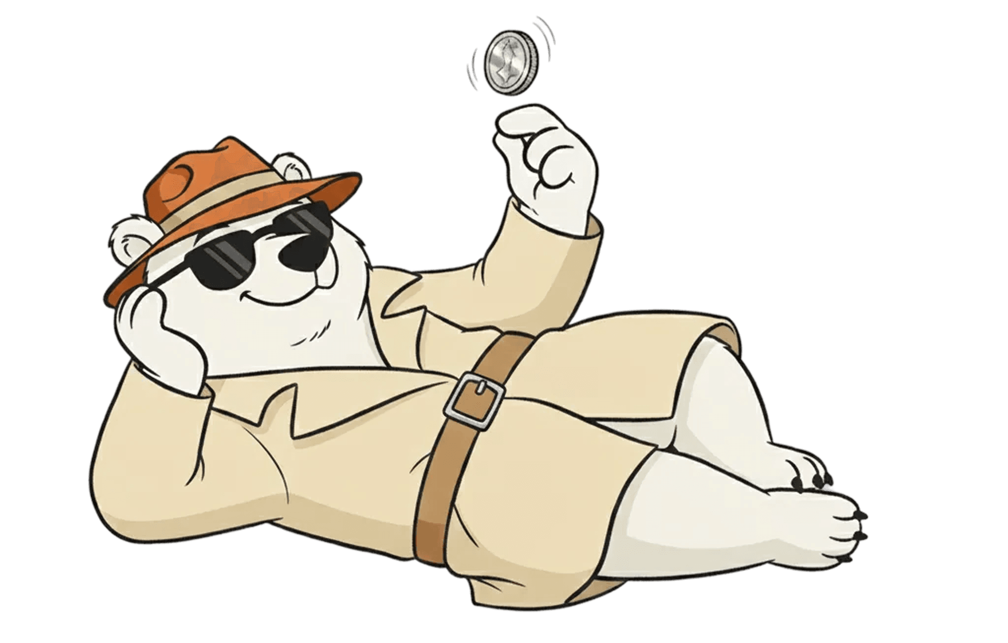 An illustration of a bear tossing a coin