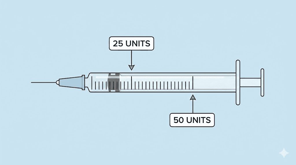 Insulin syringe unit markings for tirzepatide dosing guide