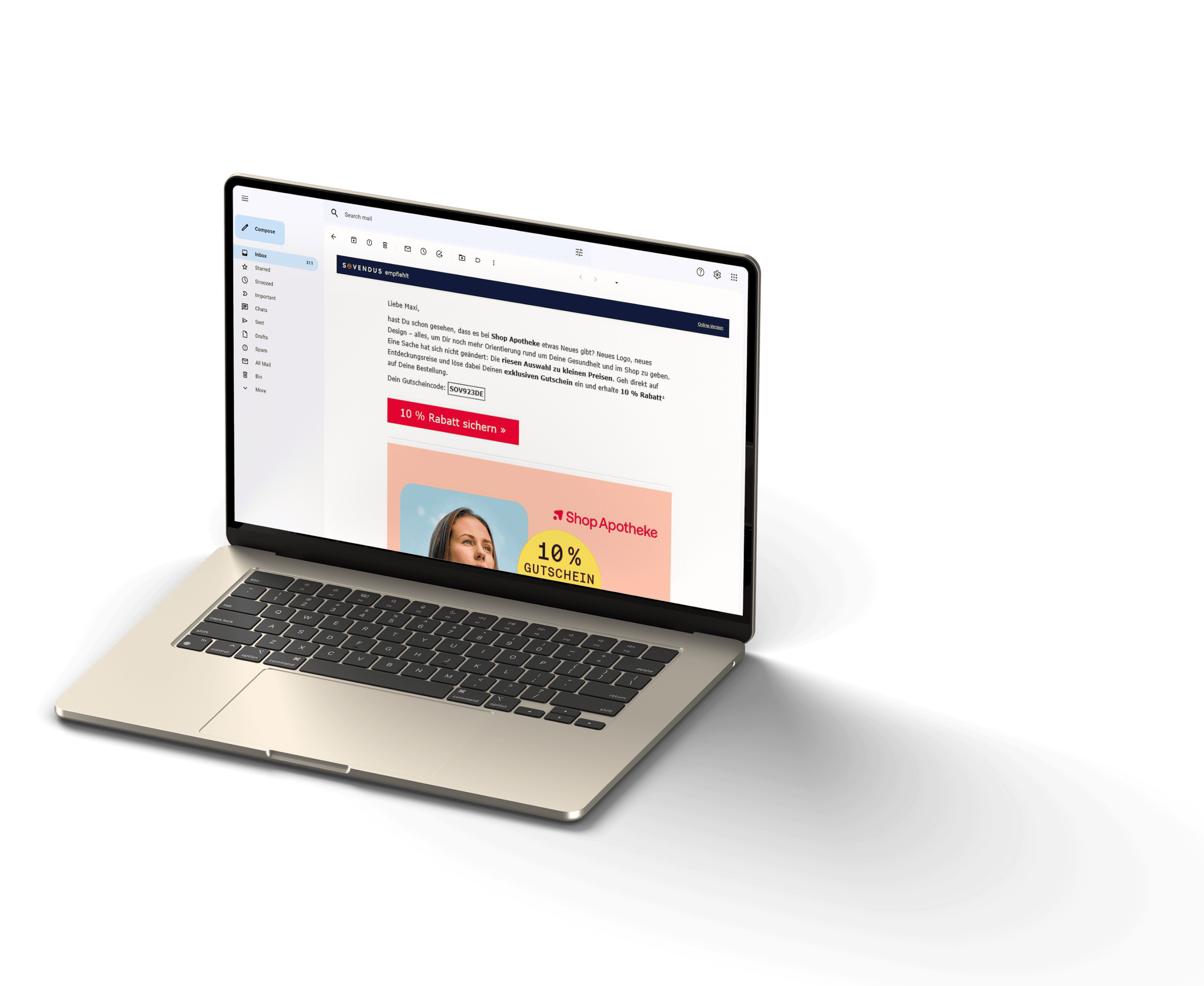 Laptop mit Sovendus Mail Produkt-Screen