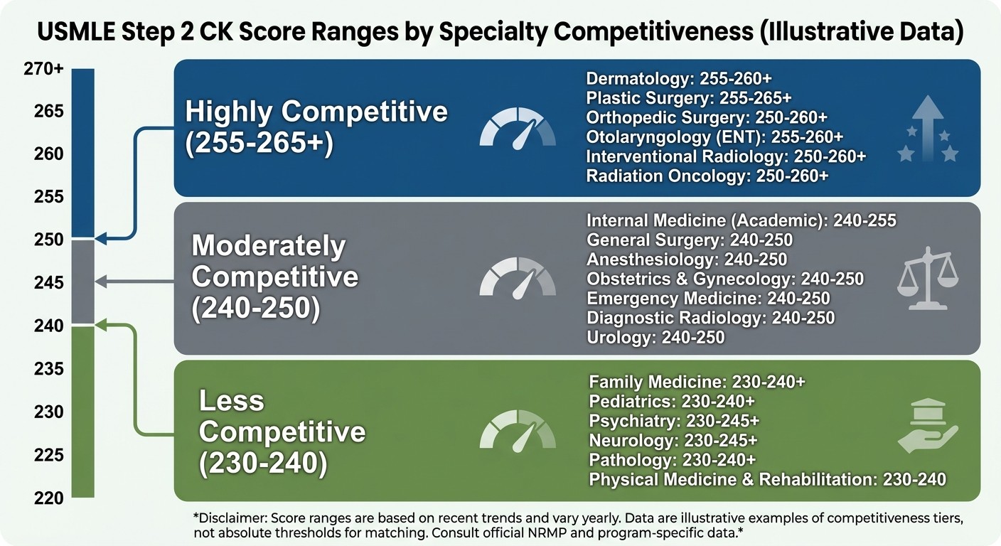 USMLE Step 2 CK Score Ranges by Specialty Competitiveness 2026