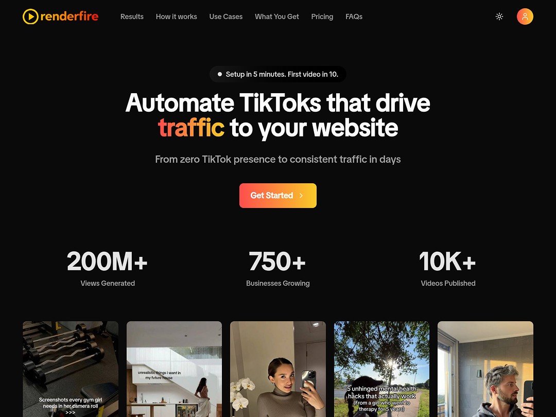 Drive website traffic with automated TikTok videos using Renderfire.