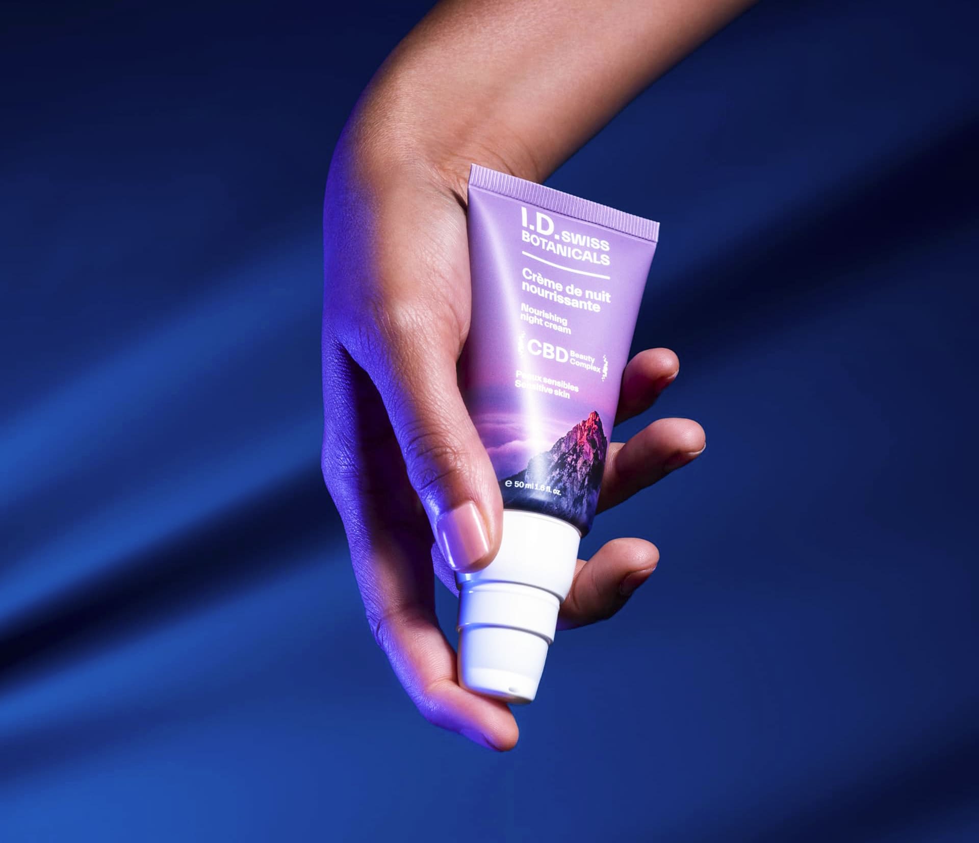 I.D. Swiss Botanicals premium CBD skincare products showcased through vibrant campaign visuals highlighting Swiss-made quality and modern cosmetic design