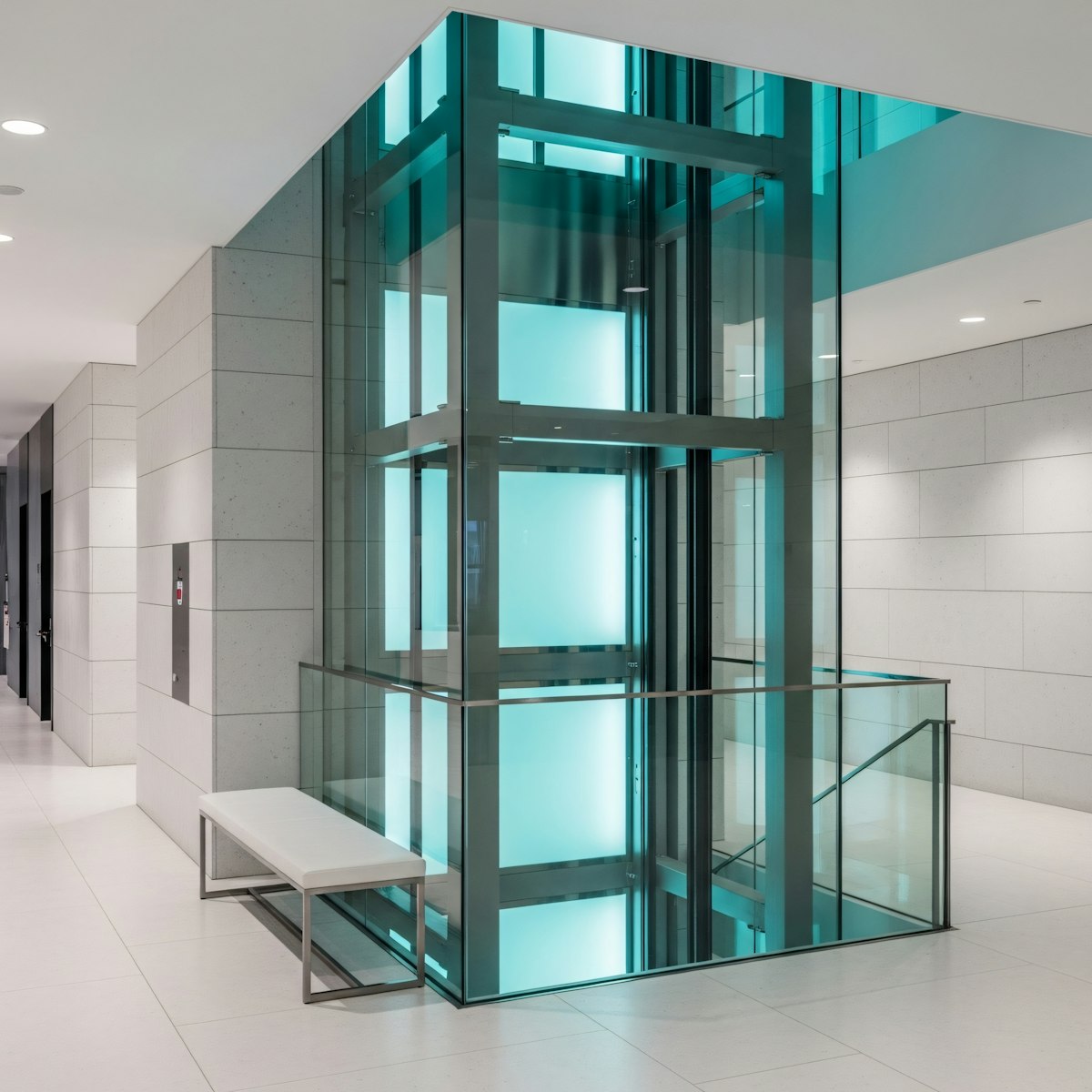 modern glass elevator in building interior