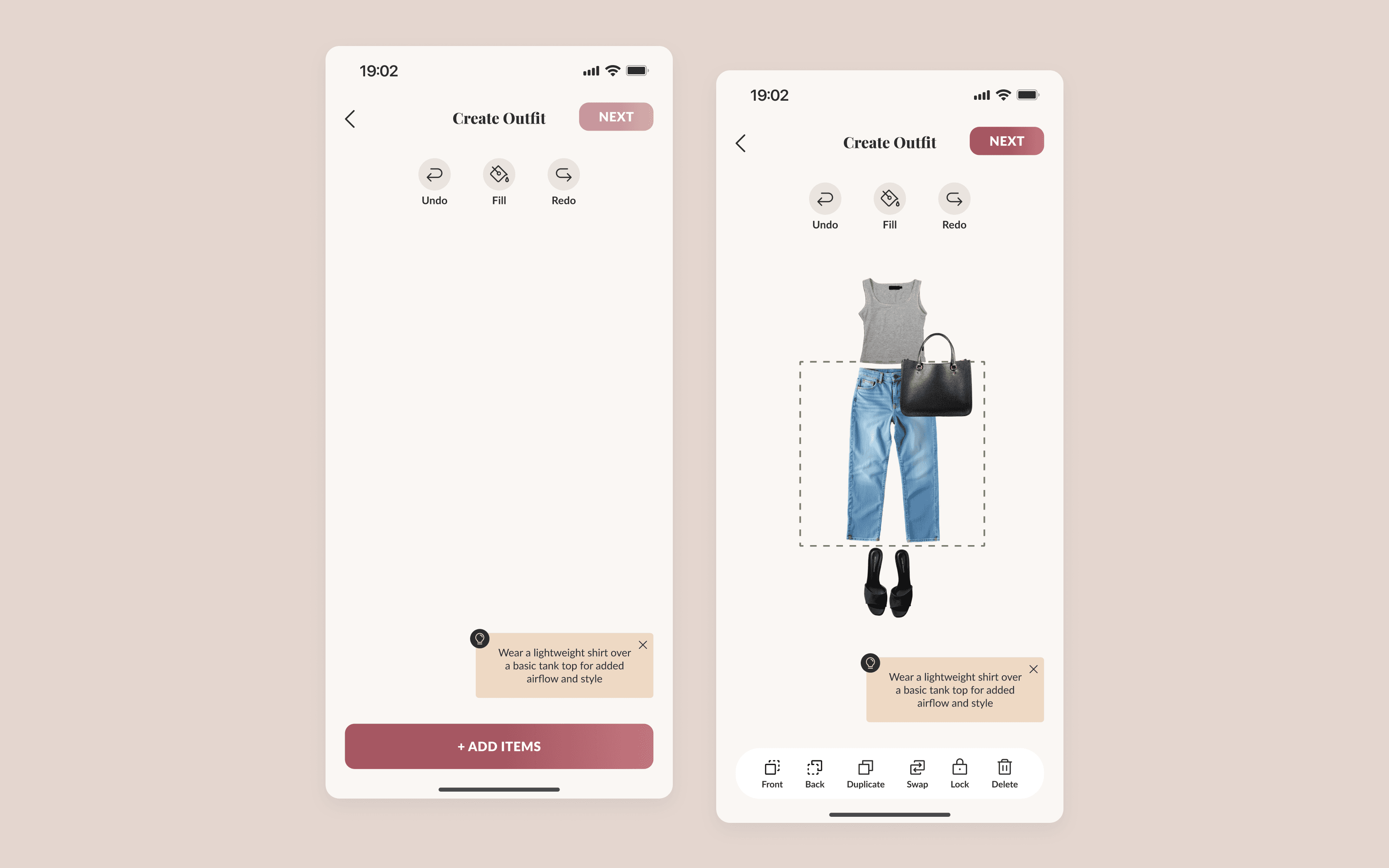 Create outfit screens