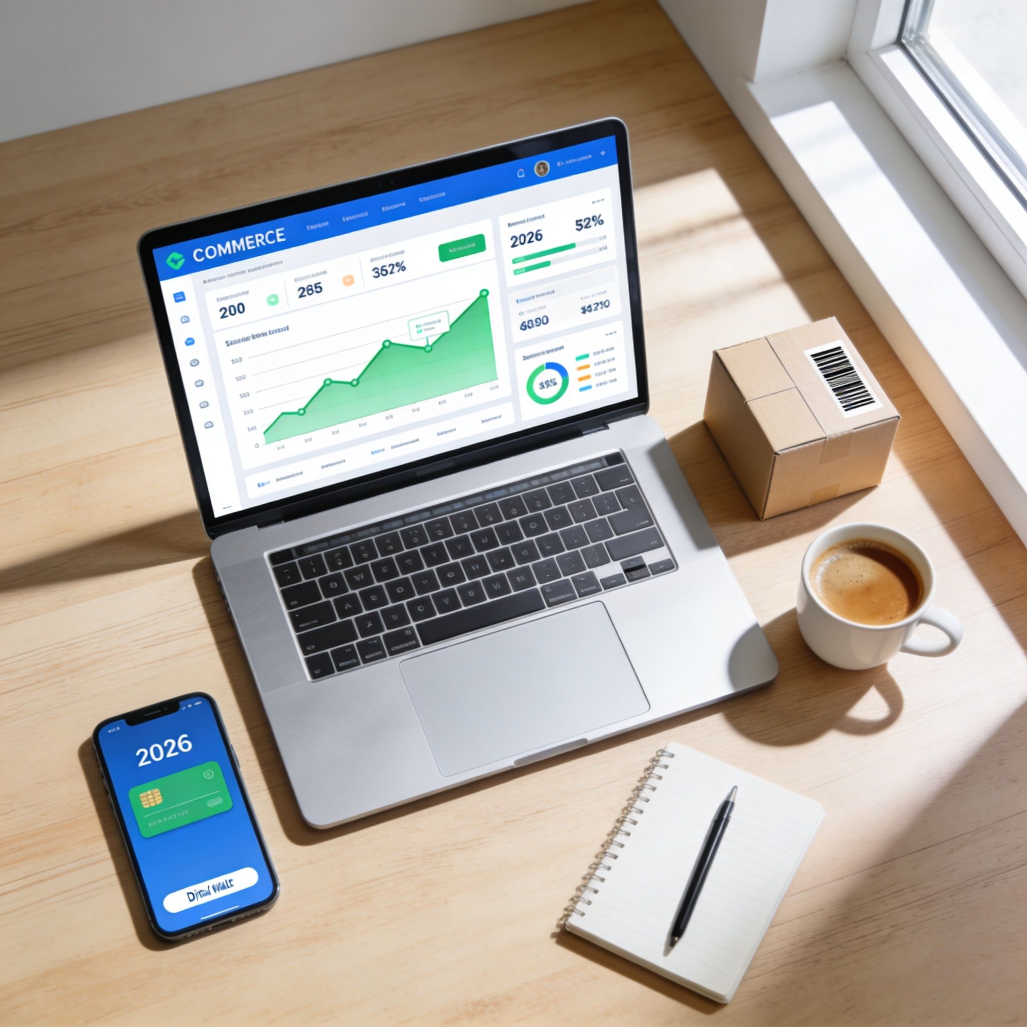 Empreendedor planejando como montar uma loja virtual do zero com dashboard de vendas aberto no notebook