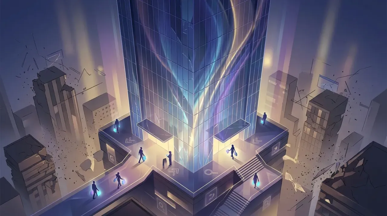 Futuristic cityscape by RockN' Socials, highlighting digital marketing agency.