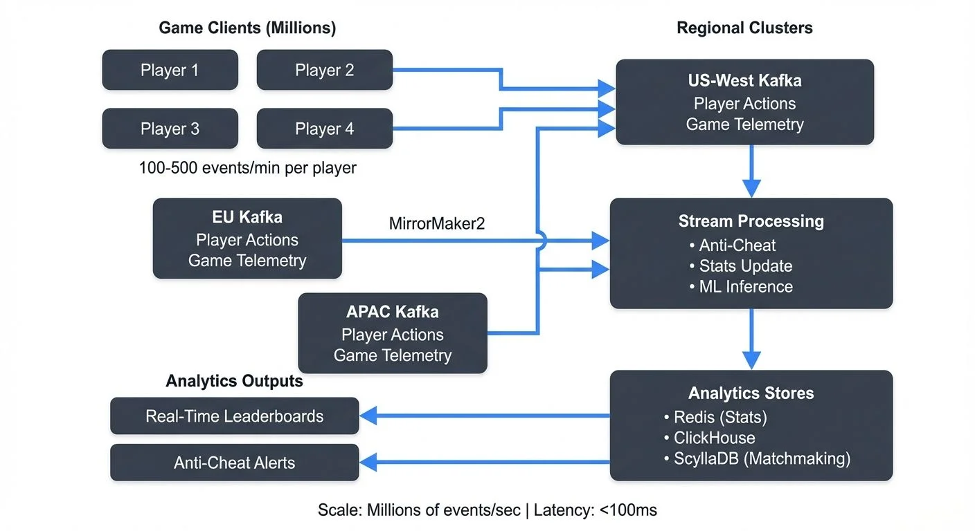 Gaming analytics streaming architecture with multi-region support