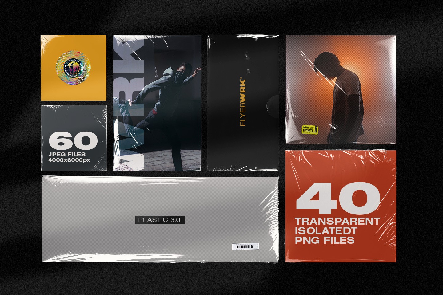 Plastic wrap textures collection showing transparent PNG files and high resolution JPEG backgrounds for mockups