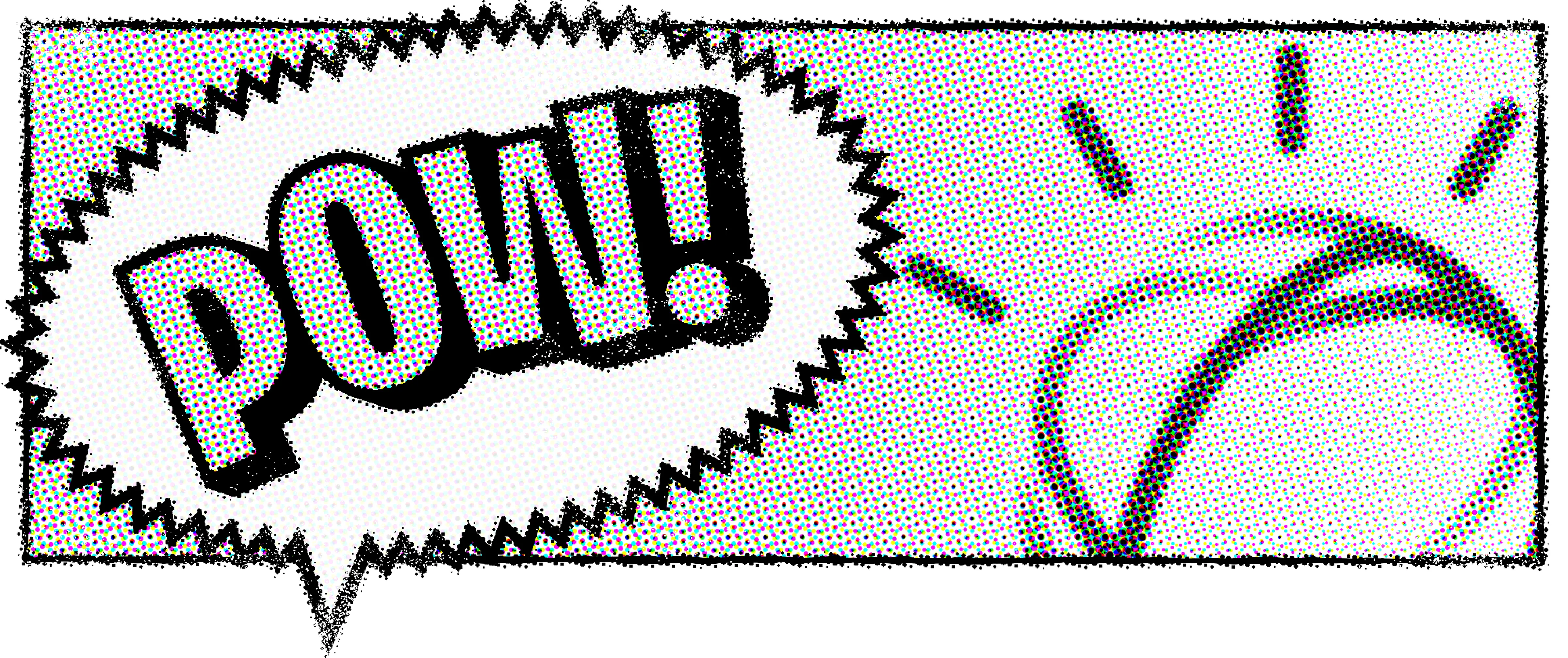 A comic-style illustration features a dynamic "POW!" text in a speech bubble, with bold, jagged edges and radial lines suggesting impact or motion. Rob Harrigan Design. Rob Harrigan. 