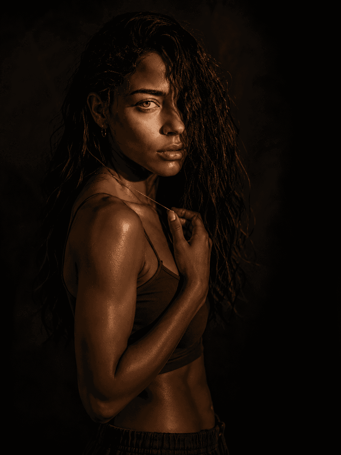 Dark cinematic fashion portrait