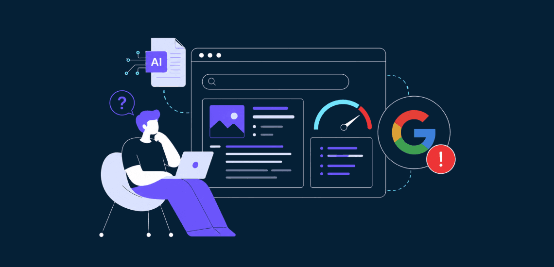 Website design and analytics illustration, with user interacting with data