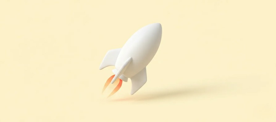 An isometric 3D illustration of a rocket launching