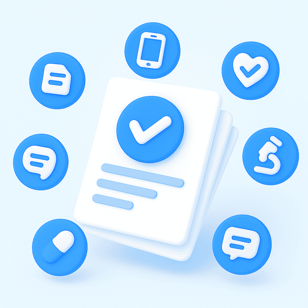 A 3D-rendered digital illustration of a clean white document with a single blue checkmark icon floating to the right. The document is minimal and centered, with no surrounding text or tags, conveying clarity, precision, and selection of the correct style.