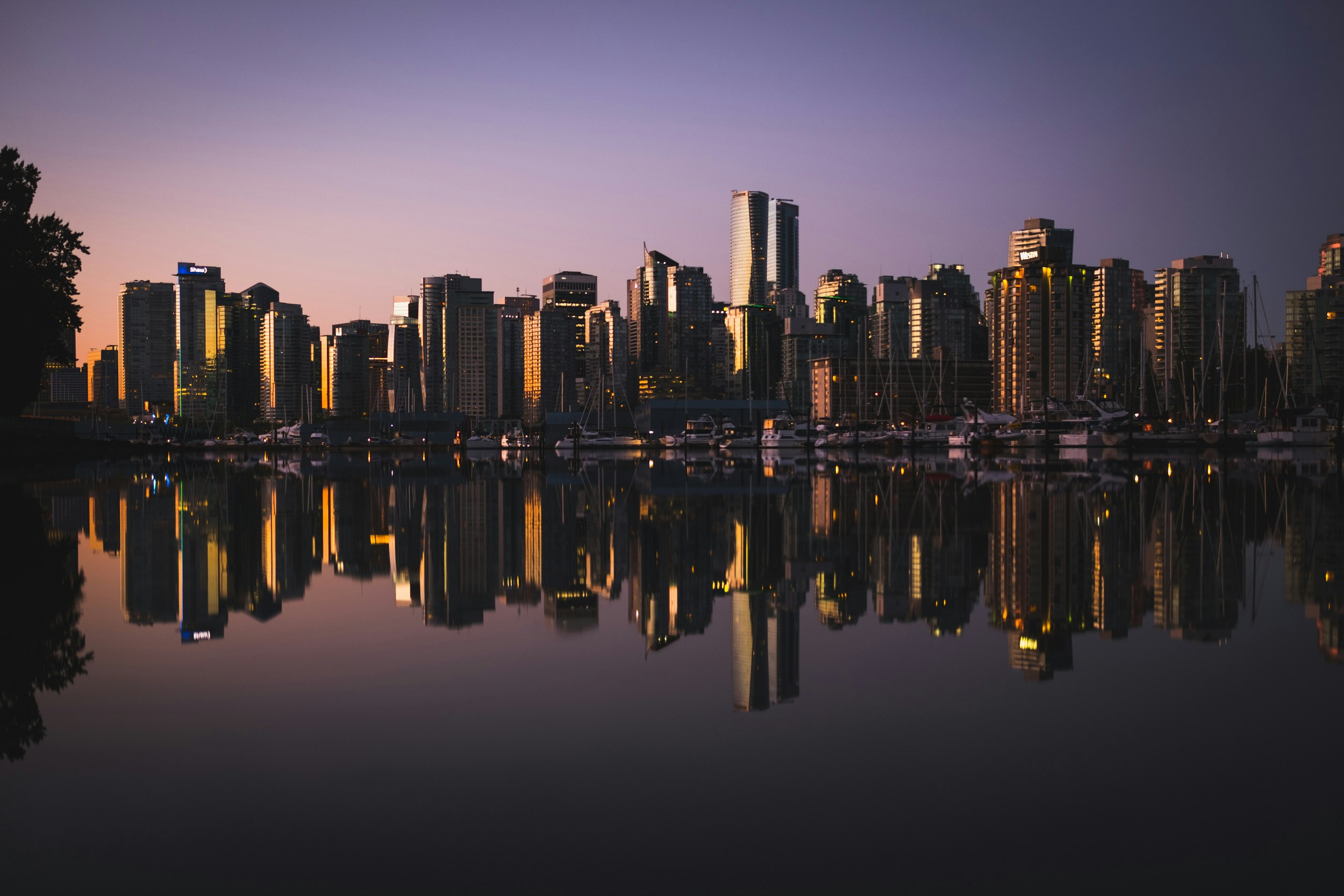 The Vancouver skyline at night. 