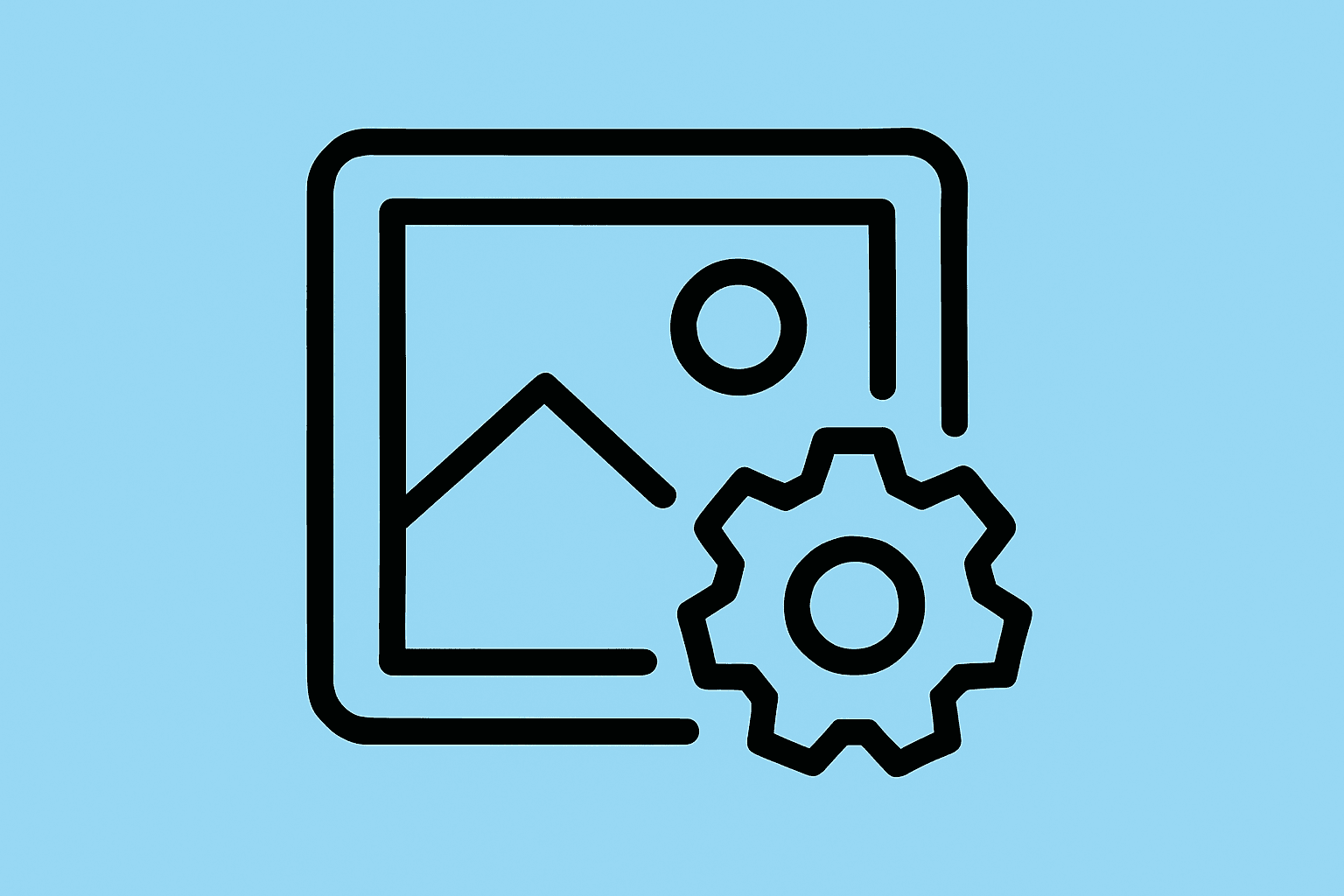 Icon showing an image with a gear, symbolizing automatic formatting tailored for AI models like Midjourney, DALL·E, and Google Flash.
