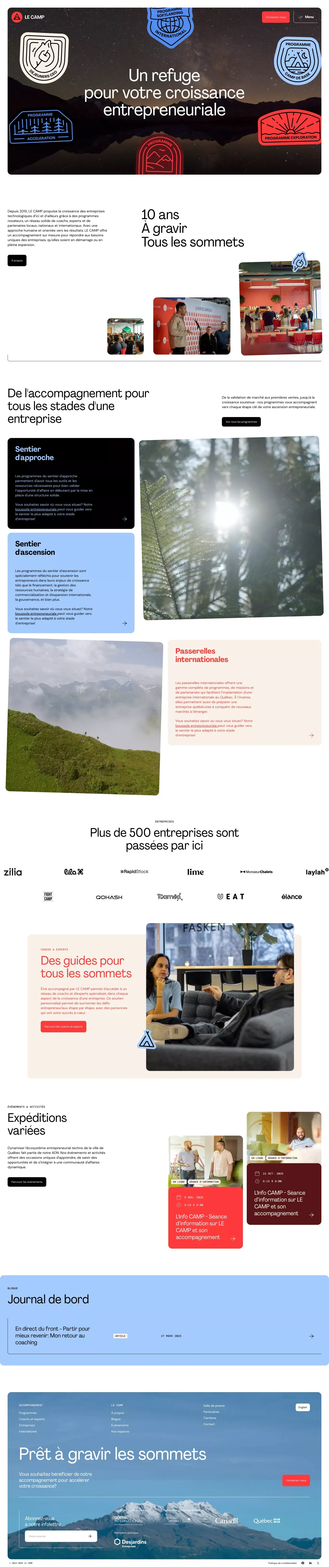 Accélérateur technologique à Québec landing page screenshot showcasing Education and Local Business design