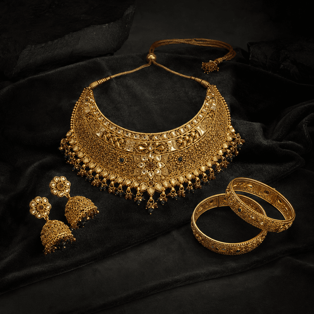 South Asian gold jewellery set arranged for a premium valuation enquiry