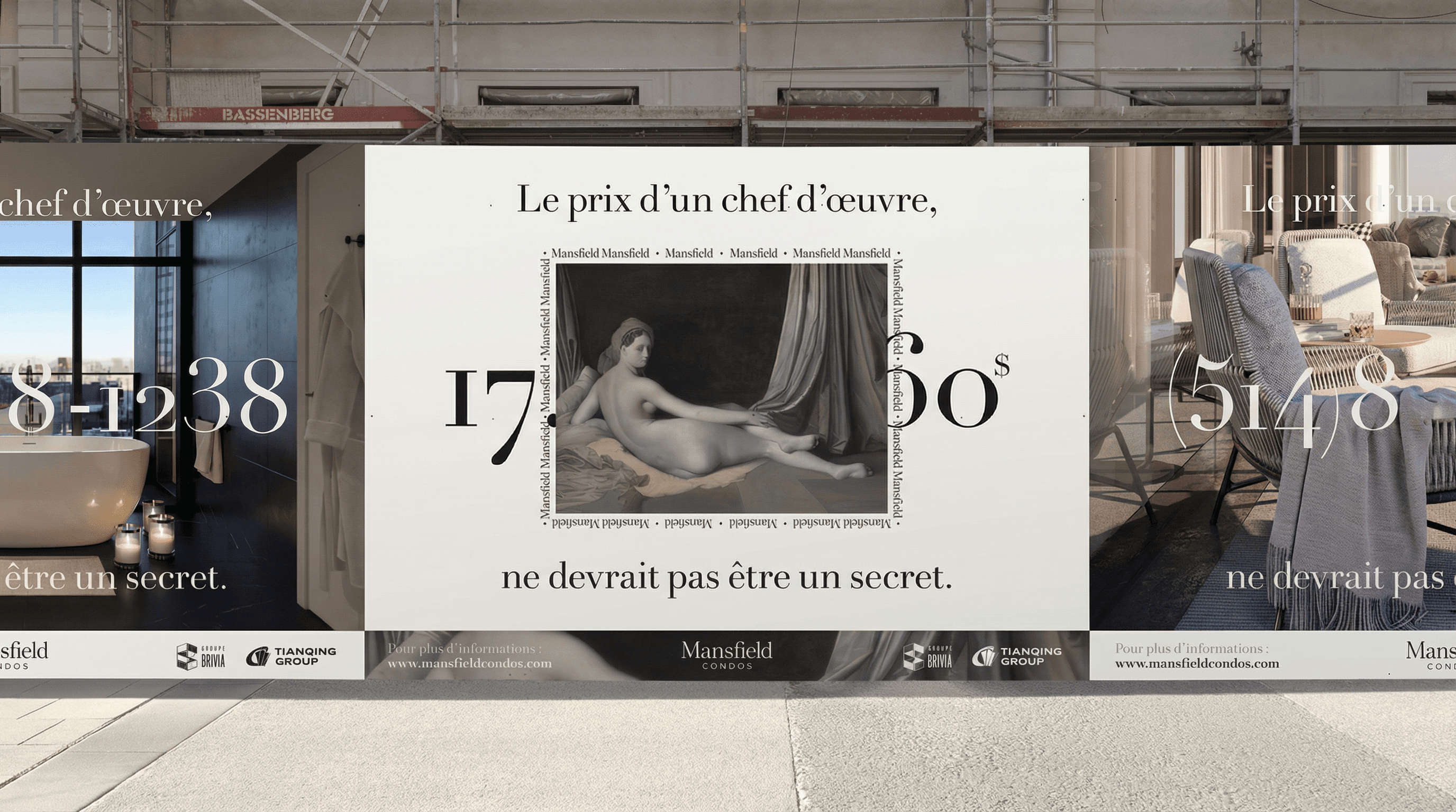 Streetside billboard with flyposters of the Batch.Works brand and illustrations